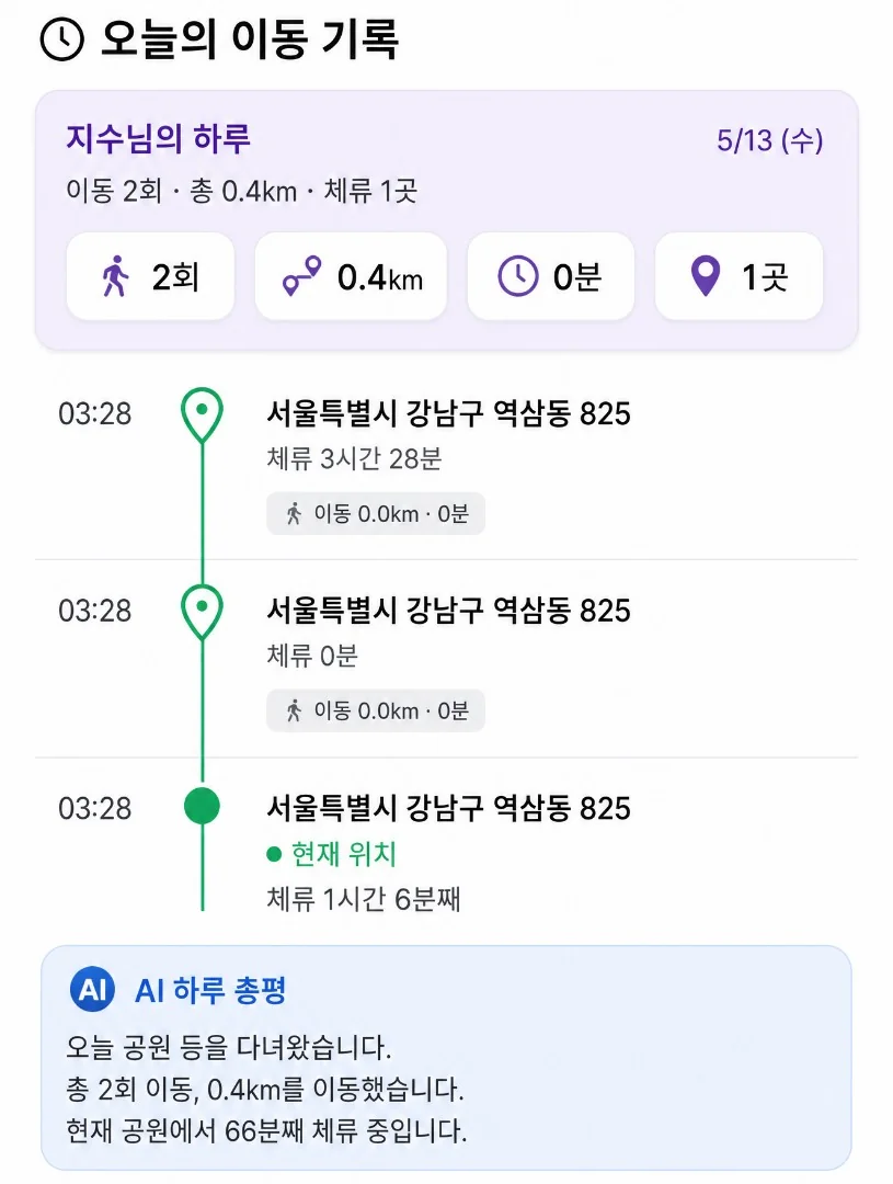 DOKOPANG 오늘의 이동 기록 화면